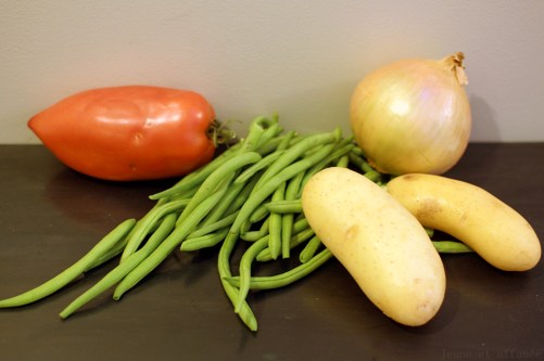 Tomate, haricots verts, oignon, pomme de terre
