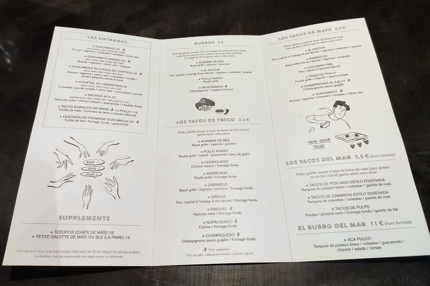 ACA Pigalle, carte des tacos et autres plats